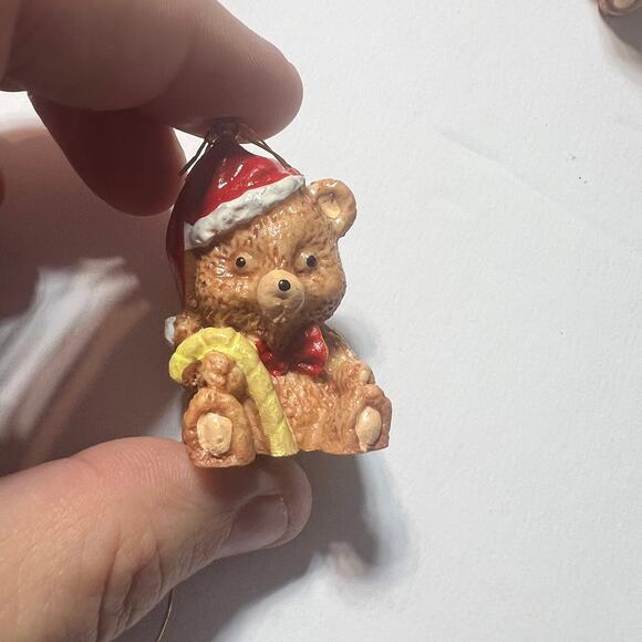 Vintage Barely Bears Christmas Ornaments Set of 3 Hand Painted Taiwan Boxed - Picture 6 of 16